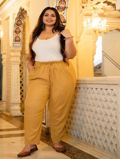 Plus size Women Yellow Cotton Trouser Pant Trousers Gym Athletic
