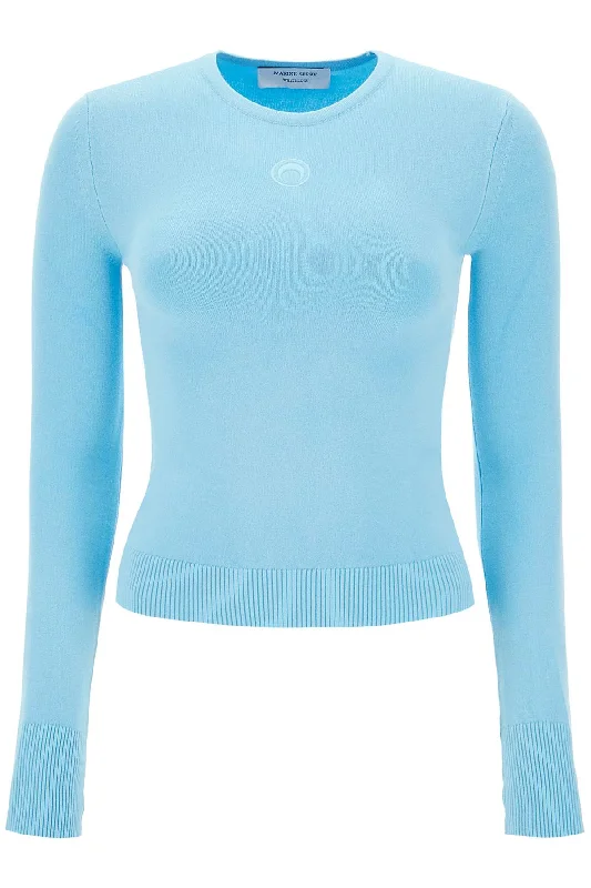 Moon Embroidered Pullover Sweater  - Light Blue Machine Wash Dry Clean Hand Wash