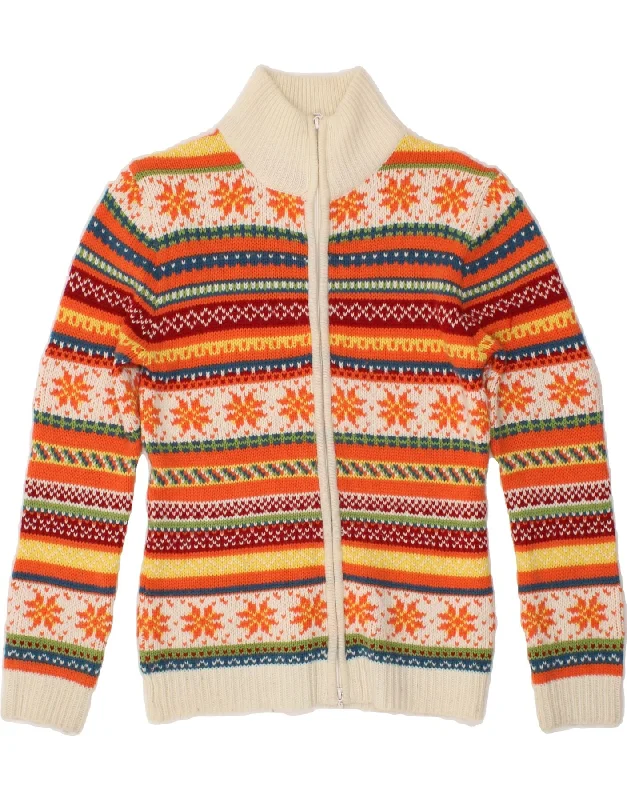 TCM Womens Cardigan Sweater UK 10/12 Medium Multicoloured Fair Isle Wool Mesh Blend Leather Blend Suede Blend