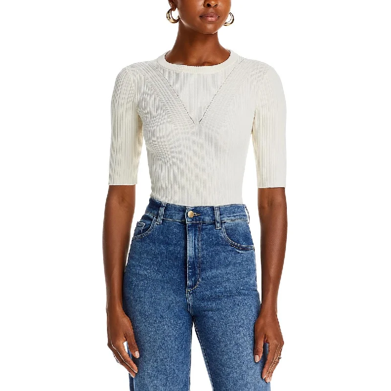 Womens Ribbed Three Quarter Sleeve Pullover Top Bolero Style Sweater