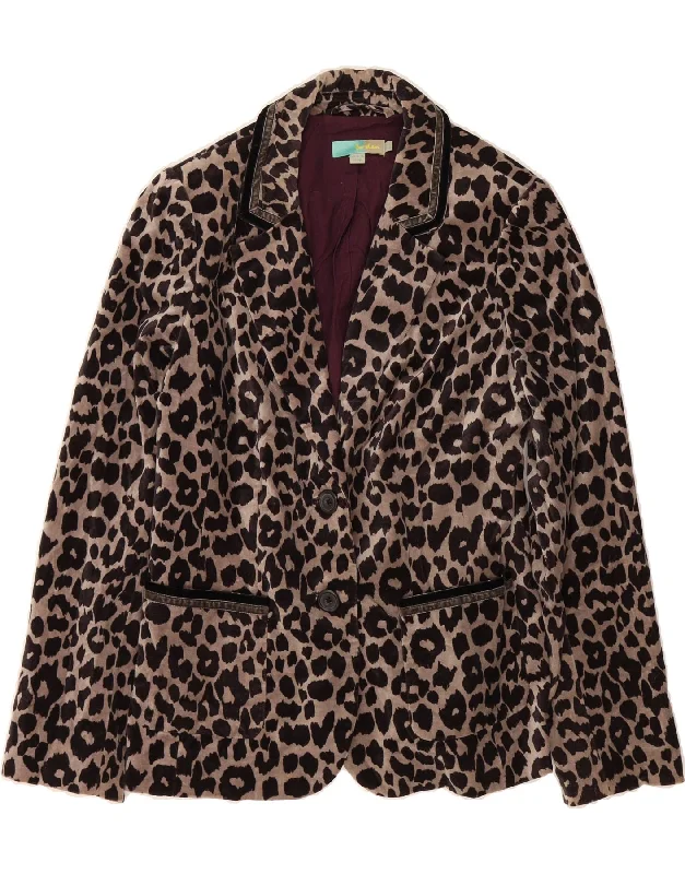 BODEN Womens 2 Button Blazer Jacket UK 16 Large Brown Animal Print Cotton Toggled Jacket Drawstring Jacket Belted Jacket