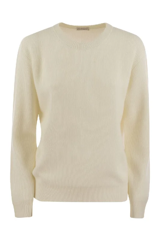 English rib cashmere sweater with monile Elasticated Padded Insulated