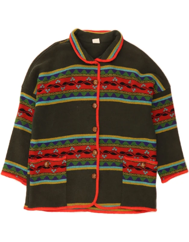 BENETTON Womens Oversized Cardigan Sweater IT 42 Medium Khaki Fair Isle Lightweight Heavyweight Midweight BENETTON Womens Oversized Cardigan Sweater IT 42 Medium Khaki Fair Isle Lightweight Heavyweight Midweight