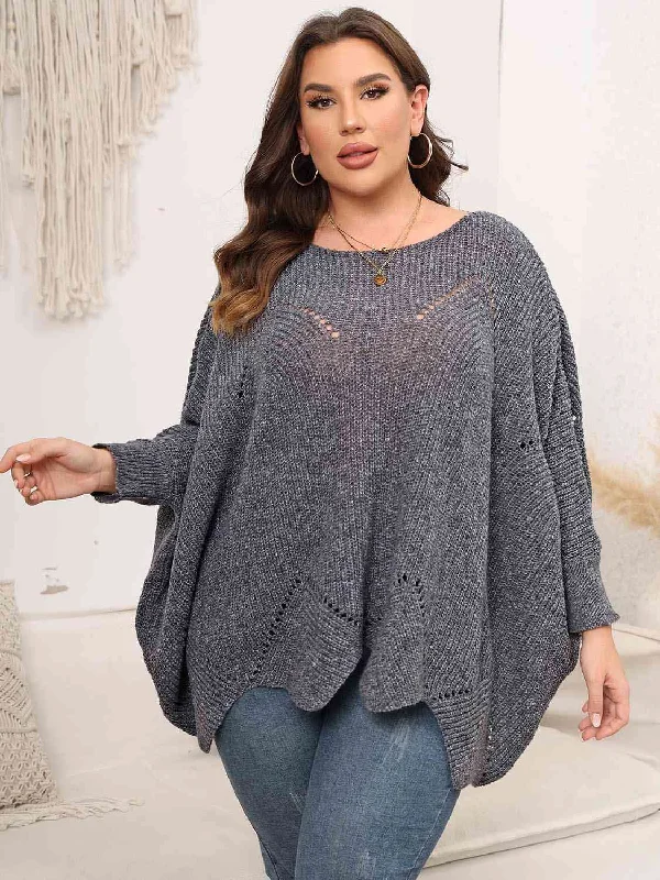 Plus Size Round Neck Batwing Sleeve Sweater Long Sweater Short Sweater Cropped Sweater