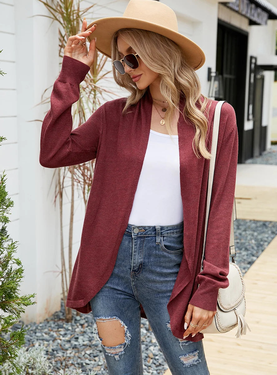 STYLISH LOOSE KNIT CARDIGAN SOLID COLOR LONG SLEEVES SWEATER Button Cardigan Zip Cardigan Pullover Cardigan