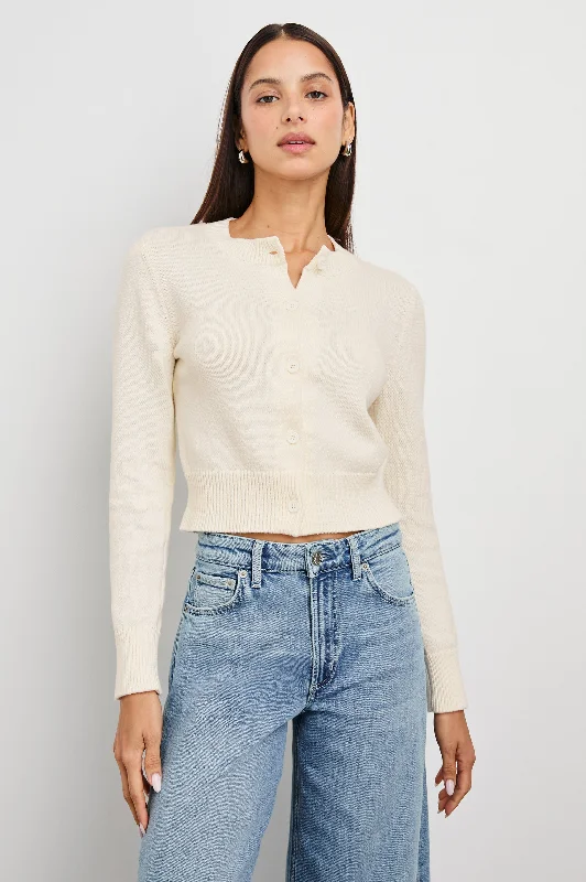 NORAH CARDIGAN - IVORY Cashmere Blend Cotton Blend Poly Blend