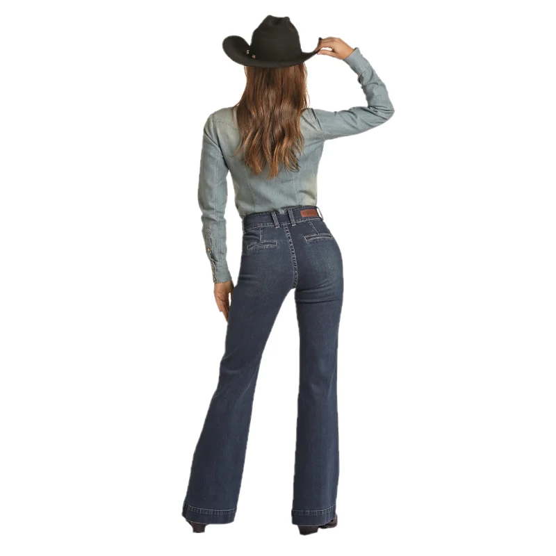 Rock & Roll Denim® Ladies Dark Wash Vintage Trouser Jeans RRWD5HR0GH Trousers Favorite Customer