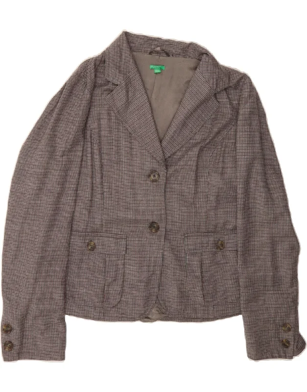 BENETTON Womens 2 Button Blazer Jacket UK 14 Medium Grey Houndstooth Insulated Jacket Fitted Jacket Loose Jacket BENETTON Womens 2 Button Blazer Jacket UK 14 Medium Grey Houndstooth Insulated Jacket Fitted Jacket Loose Jacket