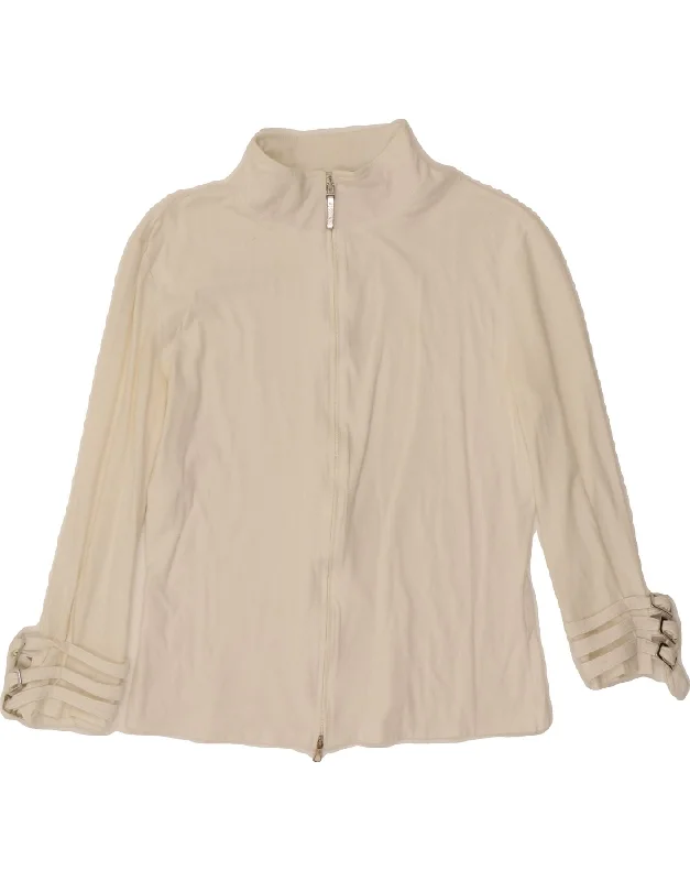 MOSCHINO Womens Crop Tracksuit Top Jacket UK 14 Medium White Cotton Fleece Fabric Down Fabric Feather Fabric