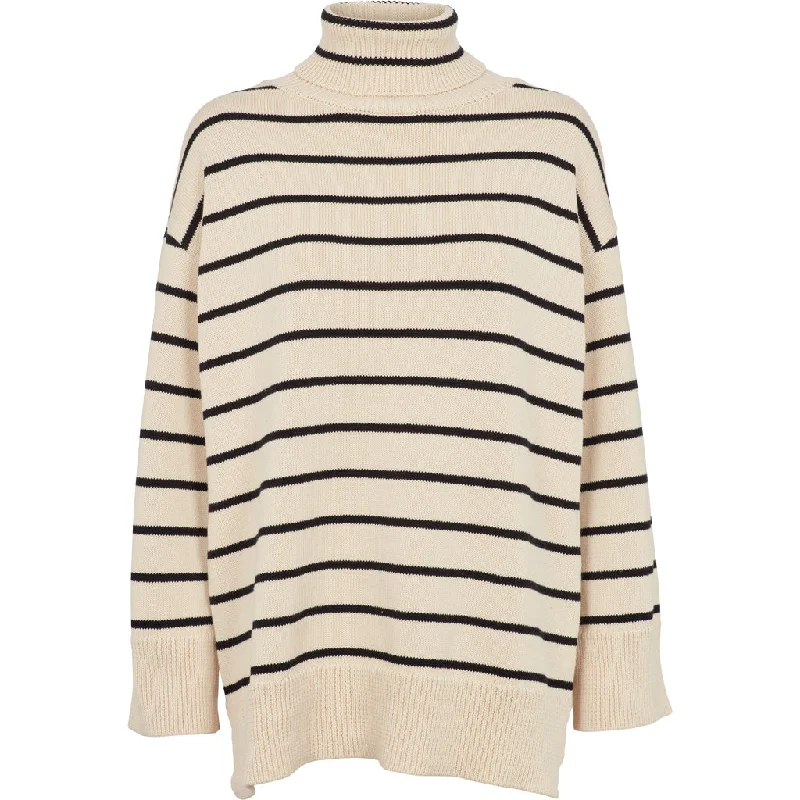 Basic Apparel - Winie T-Sweater - Birch/Sort Turtle Neck Boat Neck Asymmetrical Neck