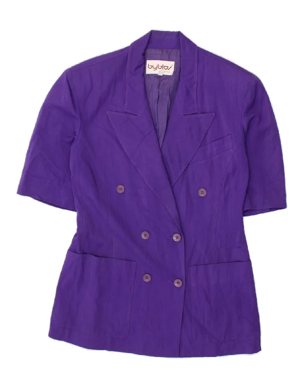 BYBLOS Womens Double Breasted Blazer Jacket IT 42 Medium Purple Fleece Jacket Down Jacket Parka