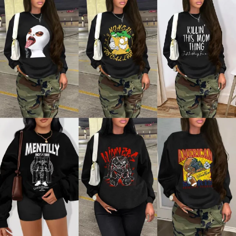 Printed Long Sleeve round Neck Loose Sweatshirt(CL11095) Hoodie with Print Artistic Unique Printed Long Sleeve round Neck Loose Sweatshirt(CL11095) Hoodie with Print Artistic Unique
