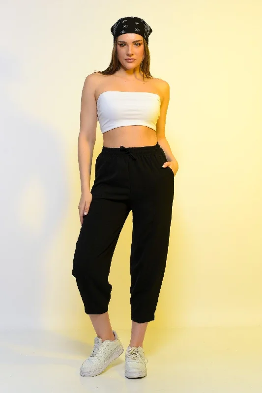 New Season Summer Elastic Waist Slim Pants High Waist Women Black Casual Trousers Trousers Versatile Stylish