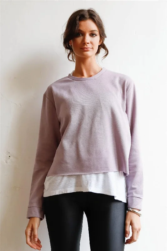 Lilac Grey Long Sleeve Raw Hem Sweatshirt /1-2-2-1 Hoodie with Snap Buttons Easy Quick Lilac Grey Long Sleeve Raw Hem Sweatshirt /1-2-2-1 Hoodie with Snap Buttons Easy Quick