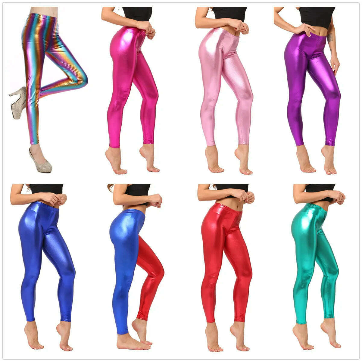 Metallic Color PU Leggings Women Faux Leather Pants Dancing Party Pant Sexy Night Club Skinny Costume Pants Tight Trousers Trousers Summer Linen