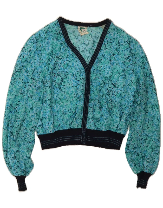 FRANKENWALDER Womens Crop Cardigan Top EU 40 Medium Blue Floral Polyester Beaded Cardigan Sequined Faux Fur FRANKENWALDER Womens Crop Cardigan Top EU 40 Medium Blue Floral Polyester Beaded Cardigan Sequined Faux Fur