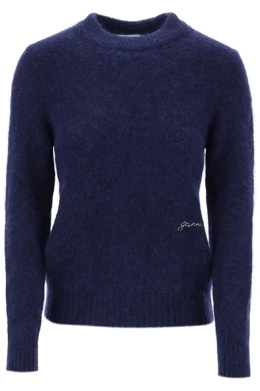 Brushed Alpaca And Wool Sweater  - Blue Glossy Satin Silk