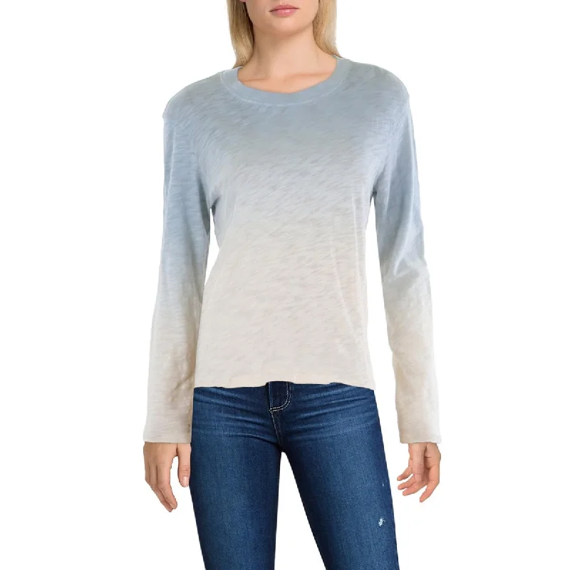 Womens Cotton Ombre Pullover Top Long Bell Sleeve