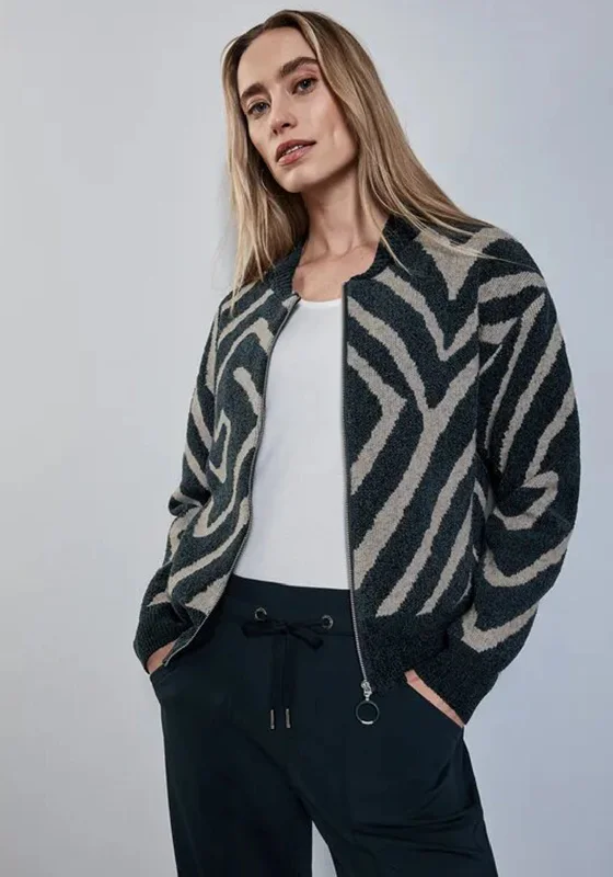 Street One Jacquard Knit Zipped Cardigan, Green Layered Multi-layer Single Layer