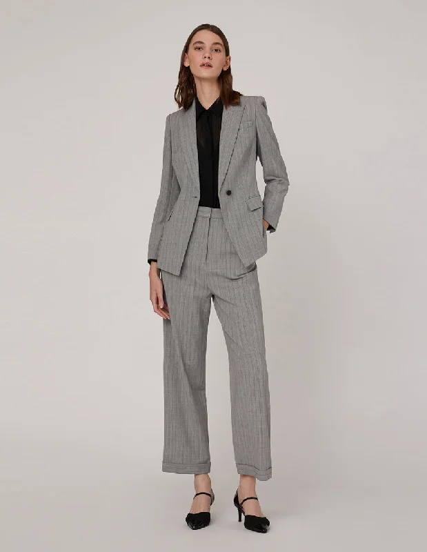 MARYLING STRIPE CROP LEG SUIT TROUSERS Trousers Mesh Breathable