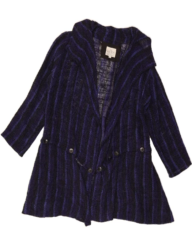 MASAI Womens Longline Open Cardigan Sweater UK 10 Small Navy Blue Striped Cashmere Blend Cotton Blend Poly Blend