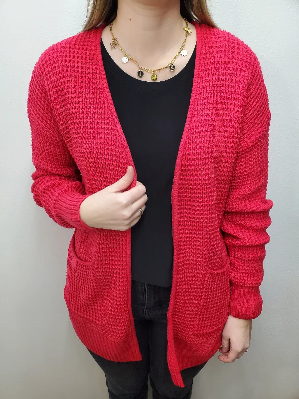 WAFFLE KNIT CARDIGAN Fitted Slim Tailored