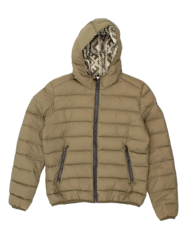 COLMAR Womens Hooded Padded Jacket IT 46 Large Beige Polyamide Faux Fur Jacket Real Fur Jacket Shearling Jacket