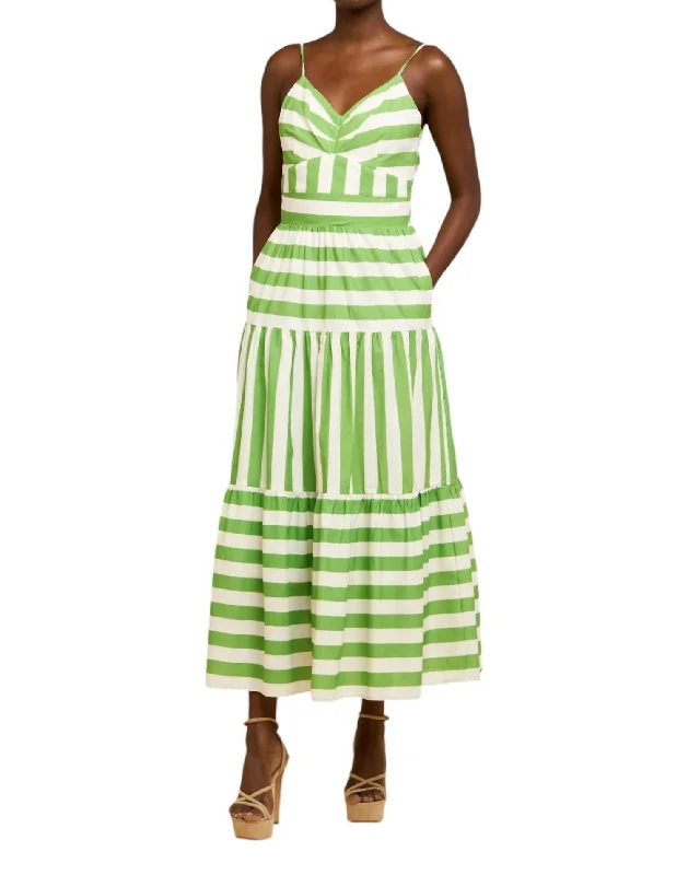 Mixed Striped Dress In Green Tea