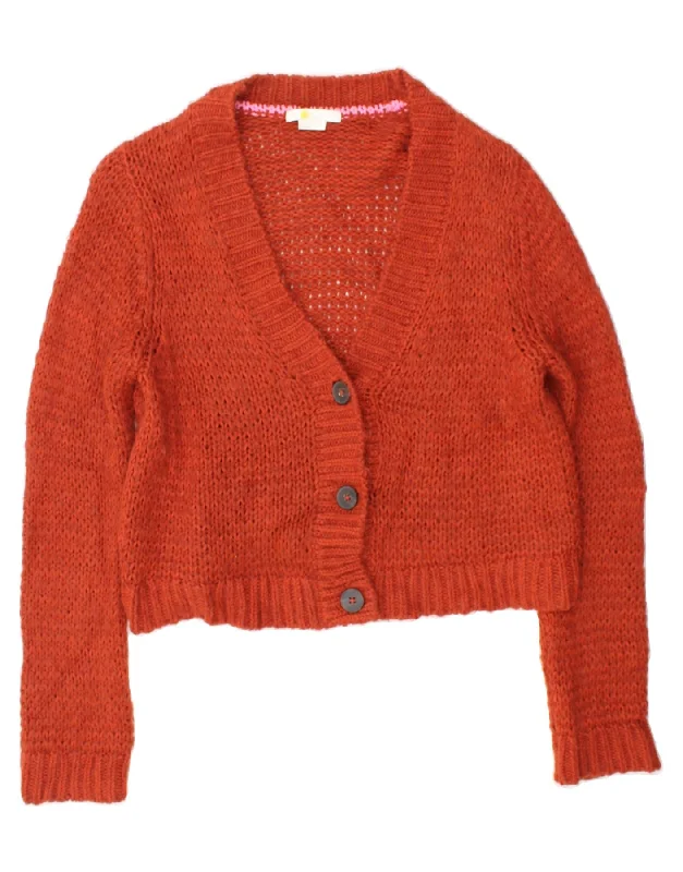 BODEN Womens Crop Cardigan Sweater UK 14 Medium Orange Open Front Closed Front Wrap Front