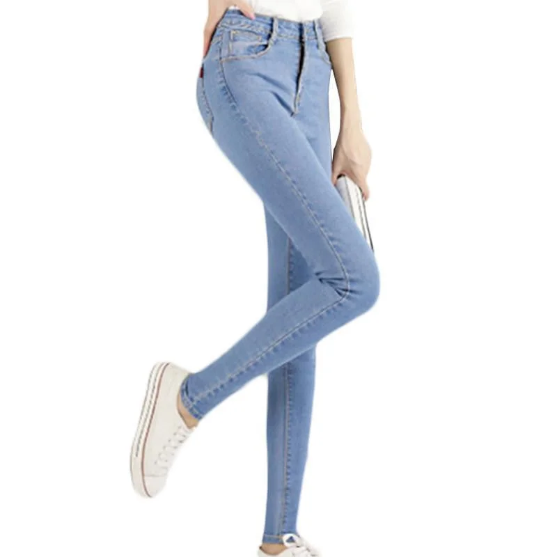 Women's Pants Fashion Pencil Pants Length High Waist Femal Solid Denim Full Pants Plus Size Trousers Trousers Essential Wardrobe