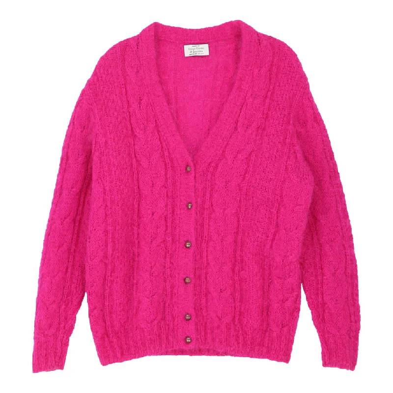 Benetton Cardigan - 2XL Pink Wool Striped Floral Plaid