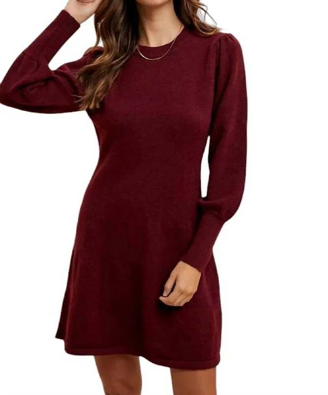 Burning Bright Knit Dress In Burgundy