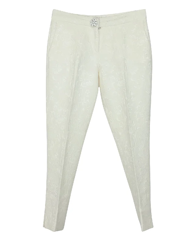 Dolce & Gabbana Floral Jacquard Trousers in Ivory Cotton Trousers Ceremony Elegant