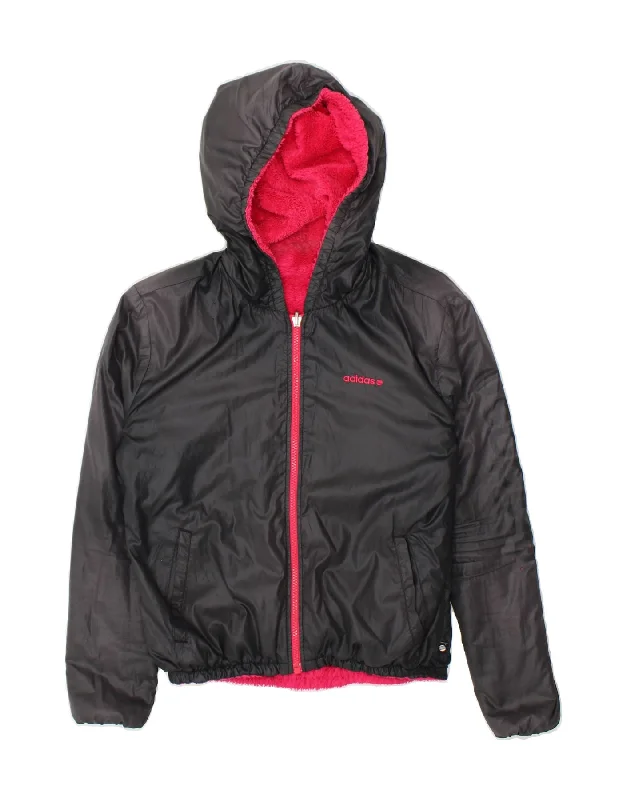 ADIDAS Womens Neo Label Hooded Reversible Jacket UK 6 XS Black Polyester Wool Jacket Cashmere Jacket Tweed Jacket