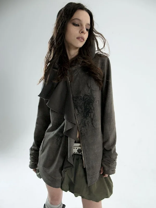 Irregular Cut Sweatshirt Jacket【s0000007647】 Hoodie with Tied Waist Feminine Flattering Irregular Cut Sweatshirt Jacket【s0000007647】 Hoodie with Tied Waist Feminine Flattering