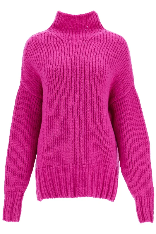 High-neck Wool Sweater  - Fuchsia Chenille Brocade Lace