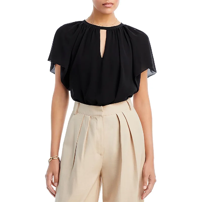 Womens Cut Out Ruched Pullover Top Cap Sleeve Casual