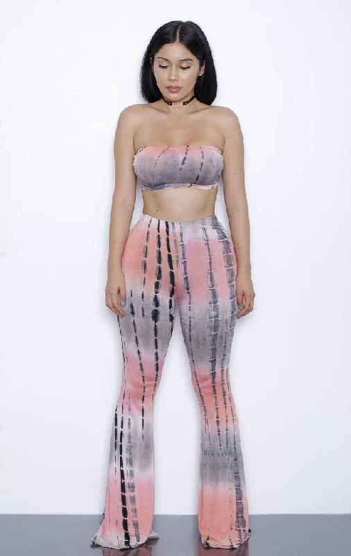 European and American Style Gradient Tie Dye Flare Pants for Women High Waist Wide Leg Long Trousers with Short Tops Trousers Plaid Checkered