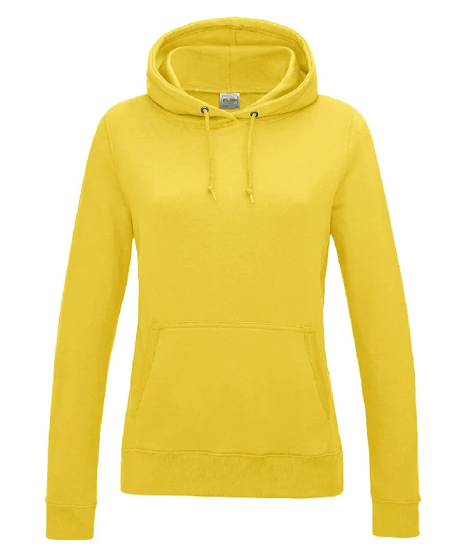 Sun Yellow - Women's College Hoodie Hoodie with Exposed Zipper Edgy Industrial