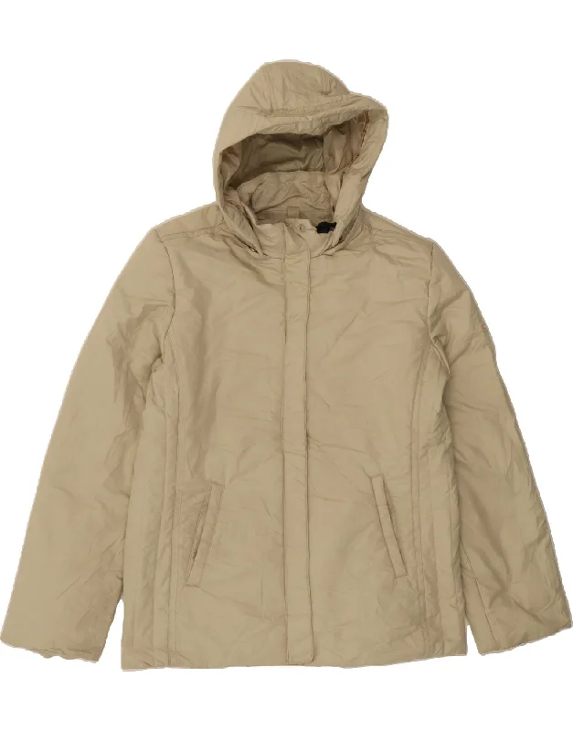CHAMPION Womens Hooded Windbreaker Jacket UK 16 Large Beige Jacket Blazer Coat