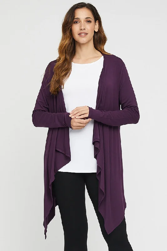 Waterfall Cardigan - Plum Spandex Rayon Corduroy