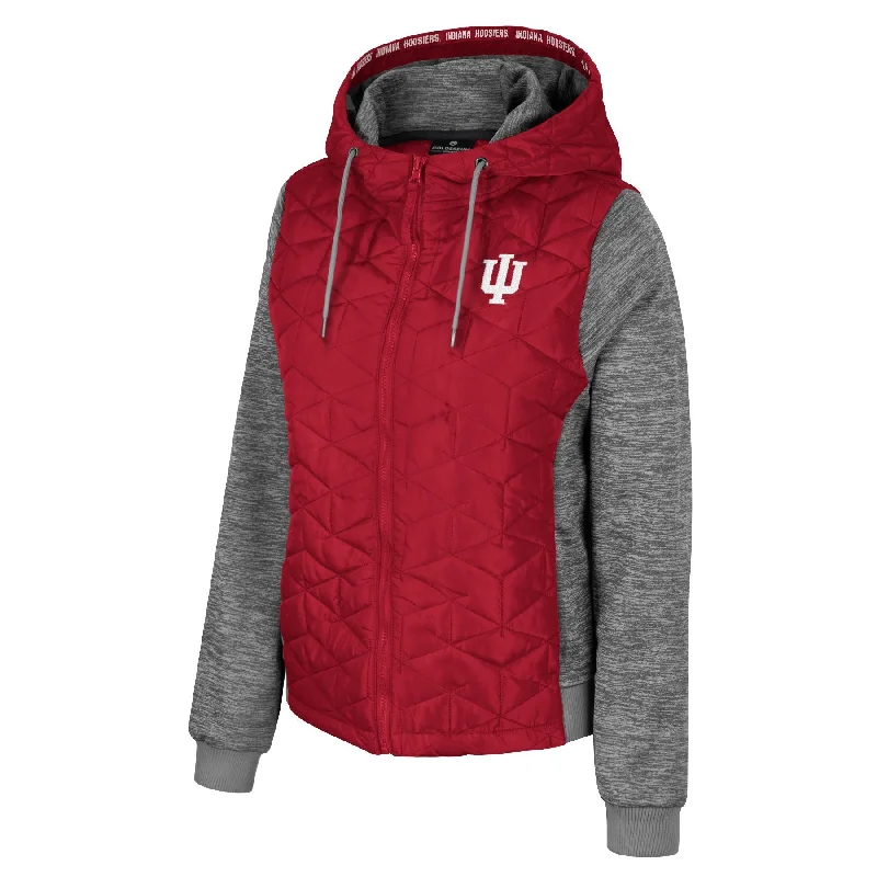 Indiana Hoosiers Women's Hooded Puffer Jacket Notch Collar Jacket Peter Pan Collar Jacket Cowl Neck Jacket