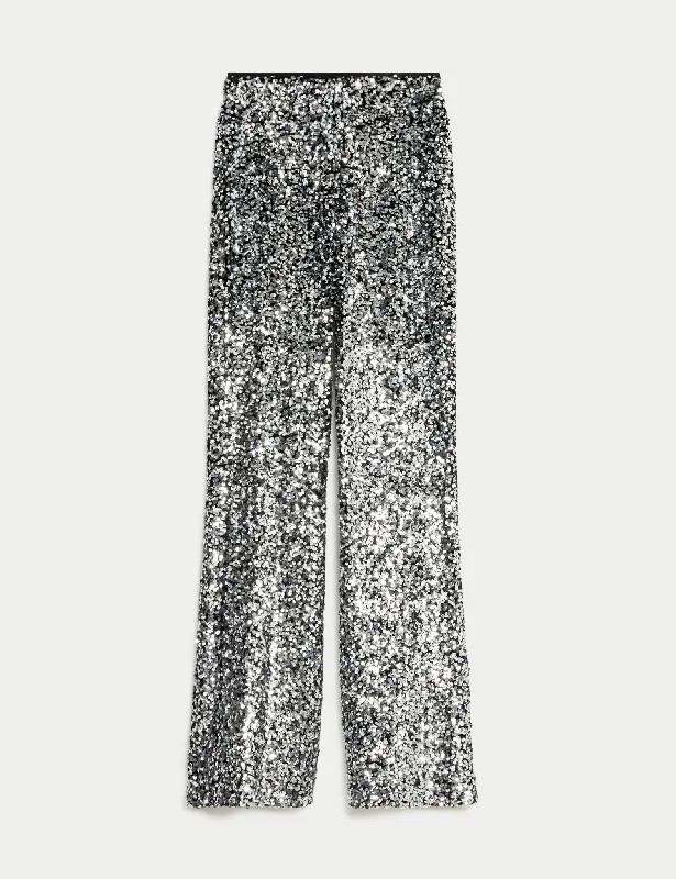 Velvet Sequin Slim Fit Flared Trousers Trousers Cargo Utility