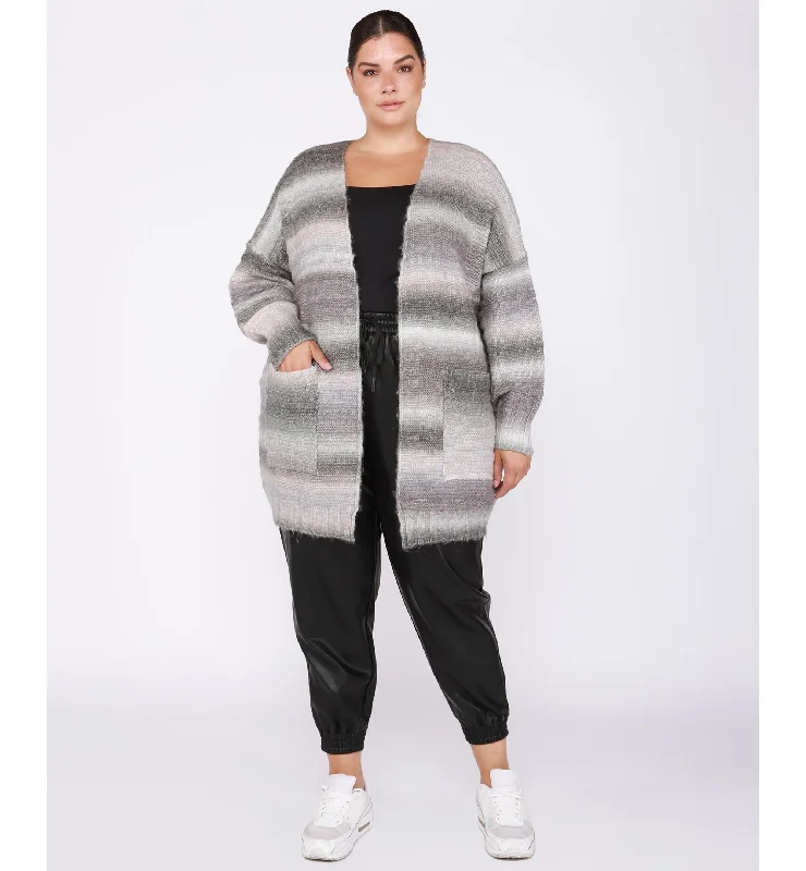Black Tape Trendy Plus Size Textured Striped Knit Open Front Cardigan Tailored Straight A-Line Black Tape Trendy Plus Size Textured Striped Knit Open Front Cardigan Tailored Straight A-Line
