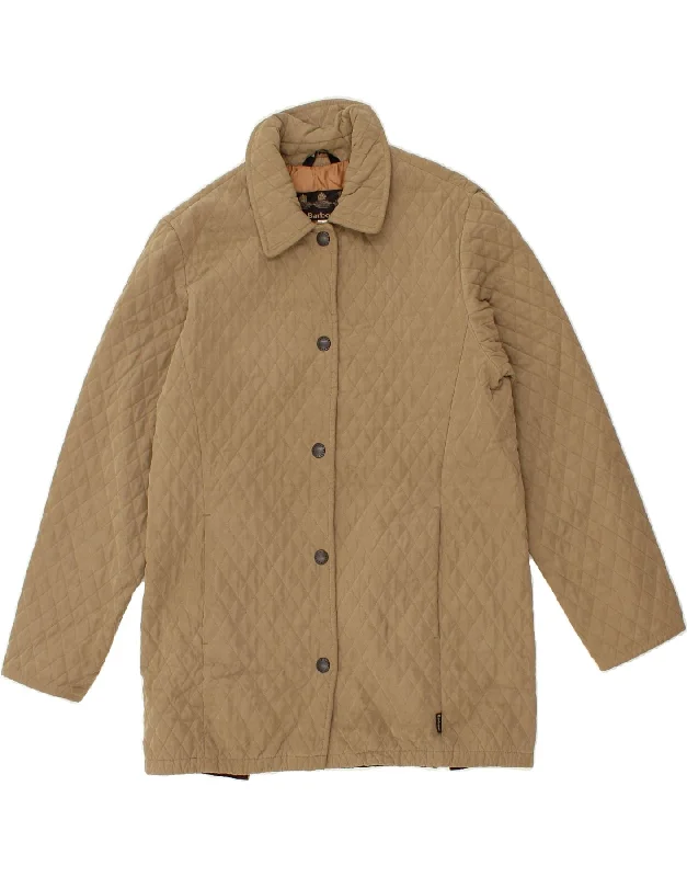 BARBOUR Womens Quilted Jacket UK 12 Medium Beige Polyester Front Pockets Side Pockets Patch Pockets