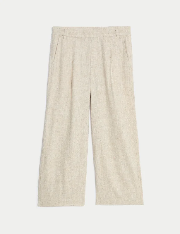 Linen Rich Wide Leg Cropped Trousers Cropped Trousers Casual Linen