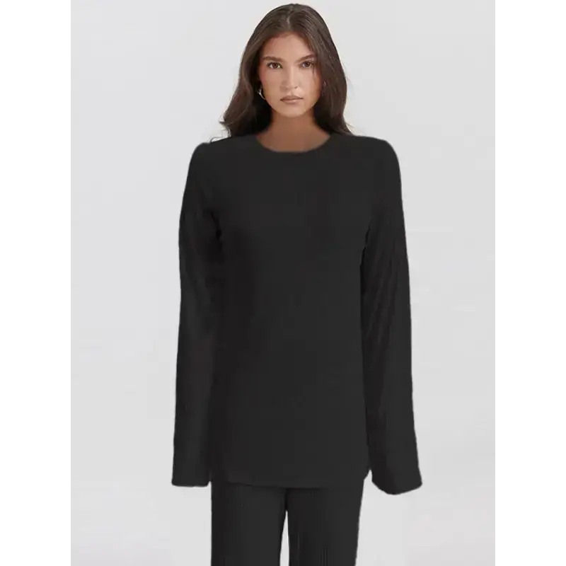 Solid color casual knit long sleeve two piece sweater set for women Chenille Blend Fleece Blend Nylon Blend Solid color casual knit long sleeve two piece sweater set for women Chenille Blend Fleece Blend Nylon Blend