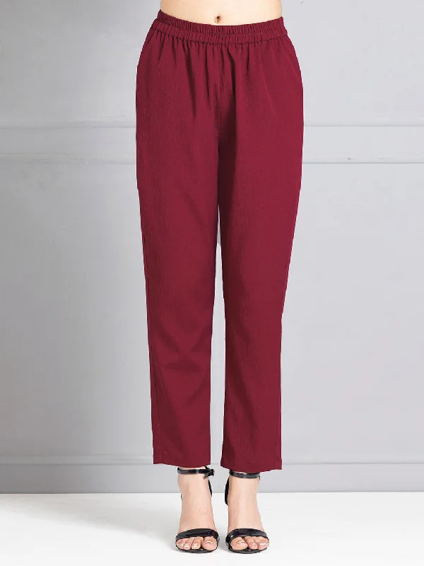 Burgundy Tapered Fit Trouser Trousers Evening Elegant