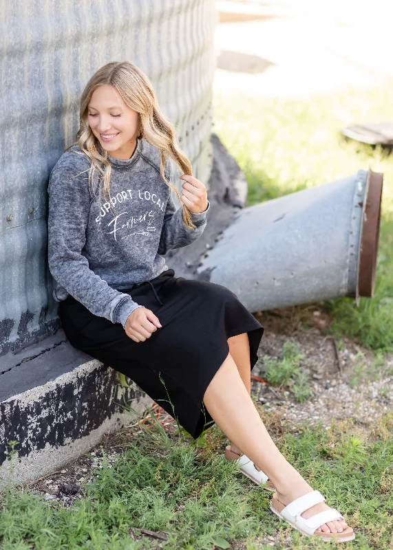 Gray Crewneck Support Your Local Farmers Sweatshirt - FINAL SALE Hoodie with Hem Frayed Vintage Worn Gray Crewneck Support Your Local Farmers Sweatshirt - FINAL SALE Hoodie with Hem Frayed Vintage Worn