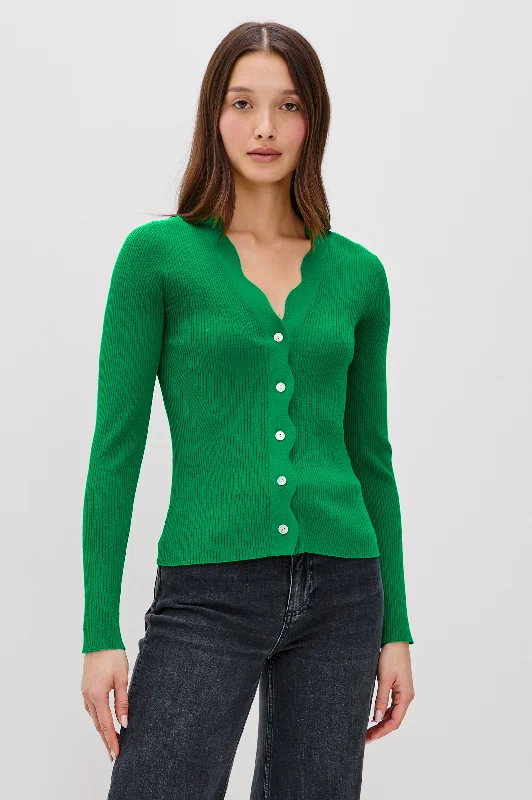 DITA CARDIGAN - KELLY GREEN Satin Blend Silk Blend Wool Blend